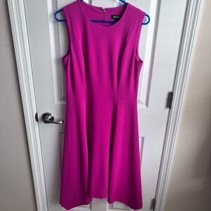 DKNY Womens Magenta Pink Sleeveless Fit and Flare Crepe Dress Size 10 Round Neck